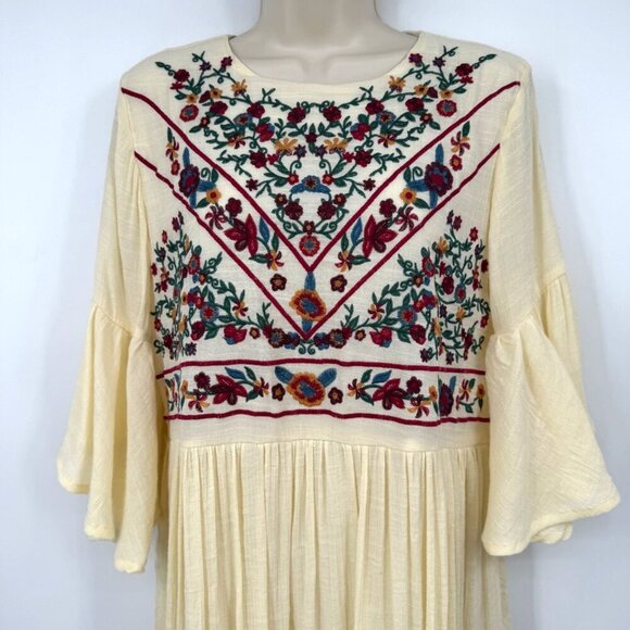 Umgee USA Cream Floral Embroidered Ruffle Sleeve Boho Dress Womens size Large cr - Picture 3 of 10